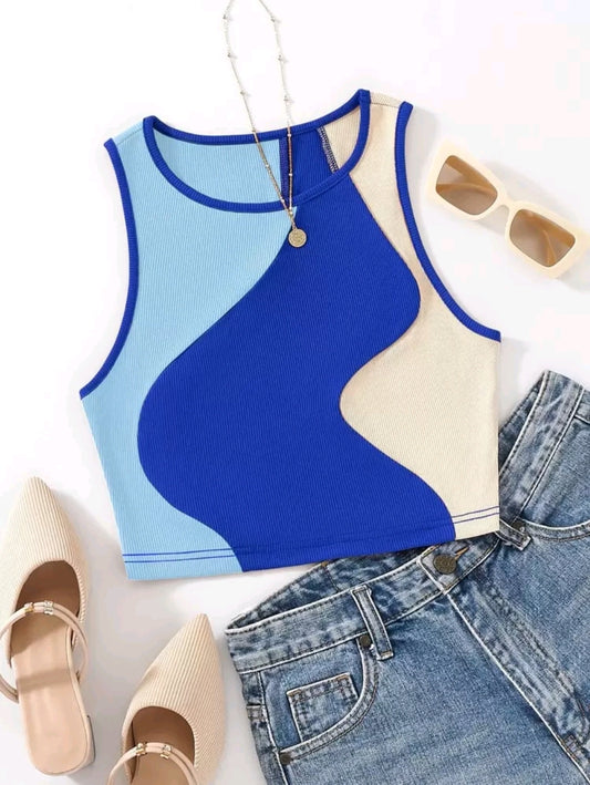Flirla Top sans manches à blocs de couleurs
