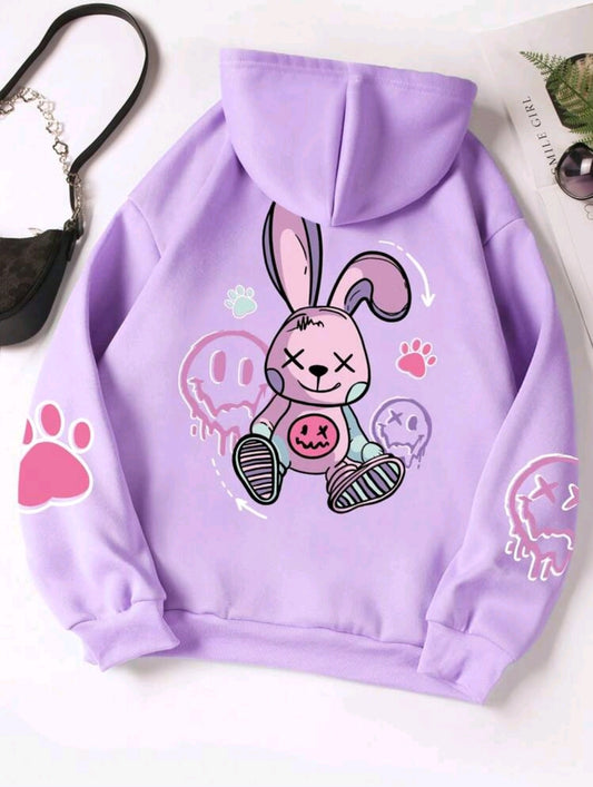 INAWLY Sweat-shirt à capuche en polaire imprimé de dessins animés avec cordon de serrage pour femmes