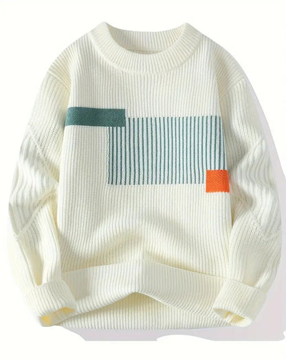 Pull Tricoté à Rayures et Blocs de Couleur pour Homme, Pull Décontracté à Manches