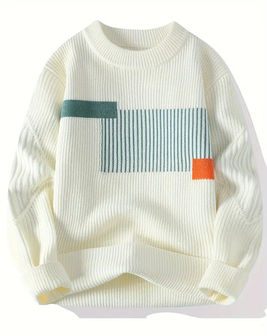 Pull Tricoté à Rayures et Blocs de Couleur pour Homme, Pull Décontracté à Manches