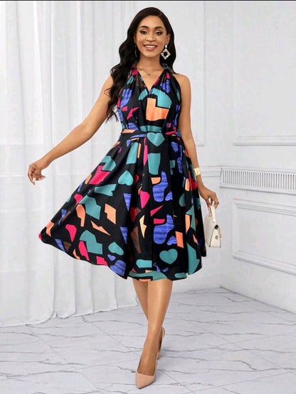 Robes de vacances Robe avec ceinture à nœud et imprimé géométrique pour femmes, pour l'été
