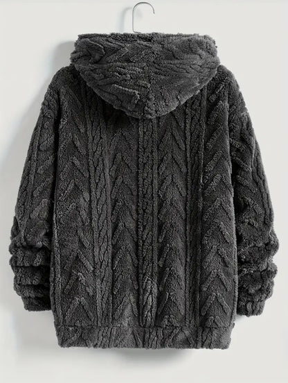 Veste à capuche en polaire de couleur unie pour homme, manteau à fermeture éclair