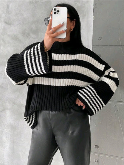 Pull à épaules tombantes à motif rayé, pour l'hiver
