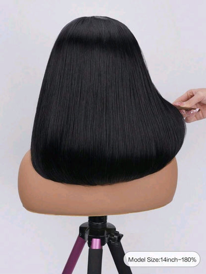 Perruque de style bob en cheveux humains, densité de 180 %, avec une base de lace frontale transparente de 13x4.