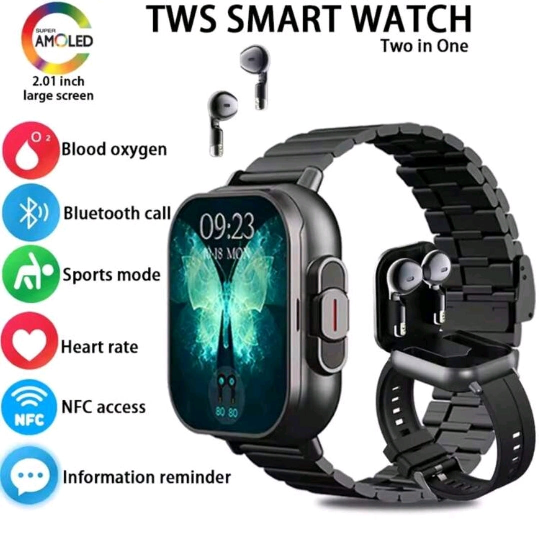 Écouteurs + Montre connectée 2 en 1, sensation améliorée, appel sans fil , double bracelet