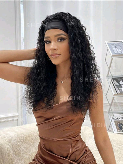 Perruque bandeau à vague d'eau couleur noir naturel, cheveux humains vierges brésiliens non traités, perruque fabriquée à la machine, facile à porter, convient pour 130%, 150%, 180%
