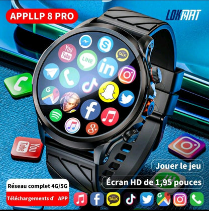 LOKMAT APPLLP 8 PRO 4g Montre connectée 1.85" grand écran rond HD, caméra HD