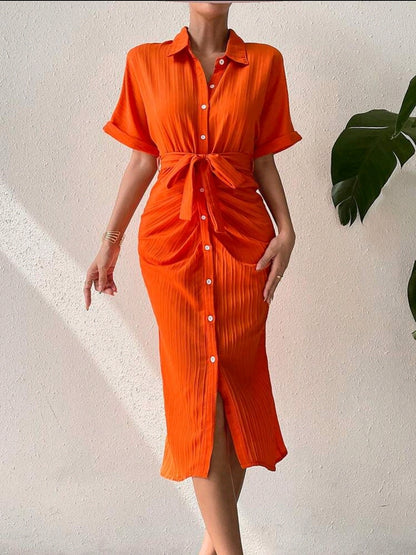 Rafferiza Robe Chemise À Ruché À Bouton Ceinturé