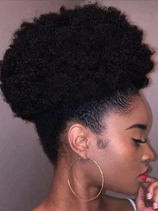 Perruque queue-de-cheval en fibre haute température synthétique de cheveux crépus bouclés afro, courte ondulation avec cordon pour chignon Afro pour femmes