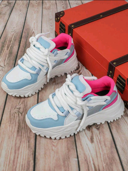 Basiques Noir et Blanc Mode Lacets Épais Plateforme Talon Caché Baskets Décontractées Sports