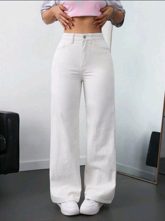 Jeanoix Jeans droits de couleur unie, pratiques et polyvalents
