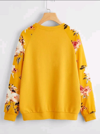 Pull à manches raglan à imprimé floral, hauts à manches longues