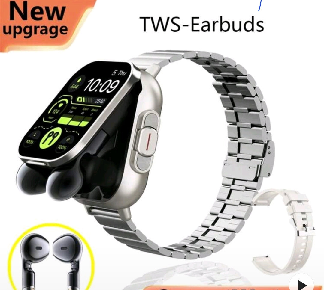 Écouteurs + Montre connectée 2 en 1, sensation améliorée, appel sans fil , double bracelet