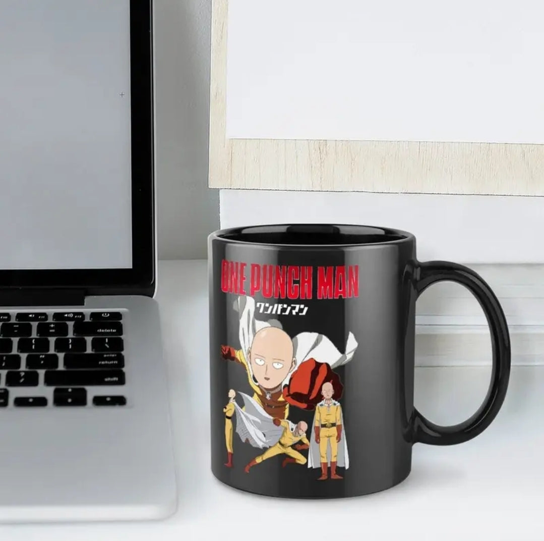 Tasse à café en céramique One Punch Man ! - Tasse familiale isolée de 11 oz avec motif noir