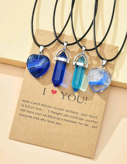 4 pièces Collier en pierre de verre en forme de cœur multicolore lumineux, cadeau pour meilleurs amis, couple.