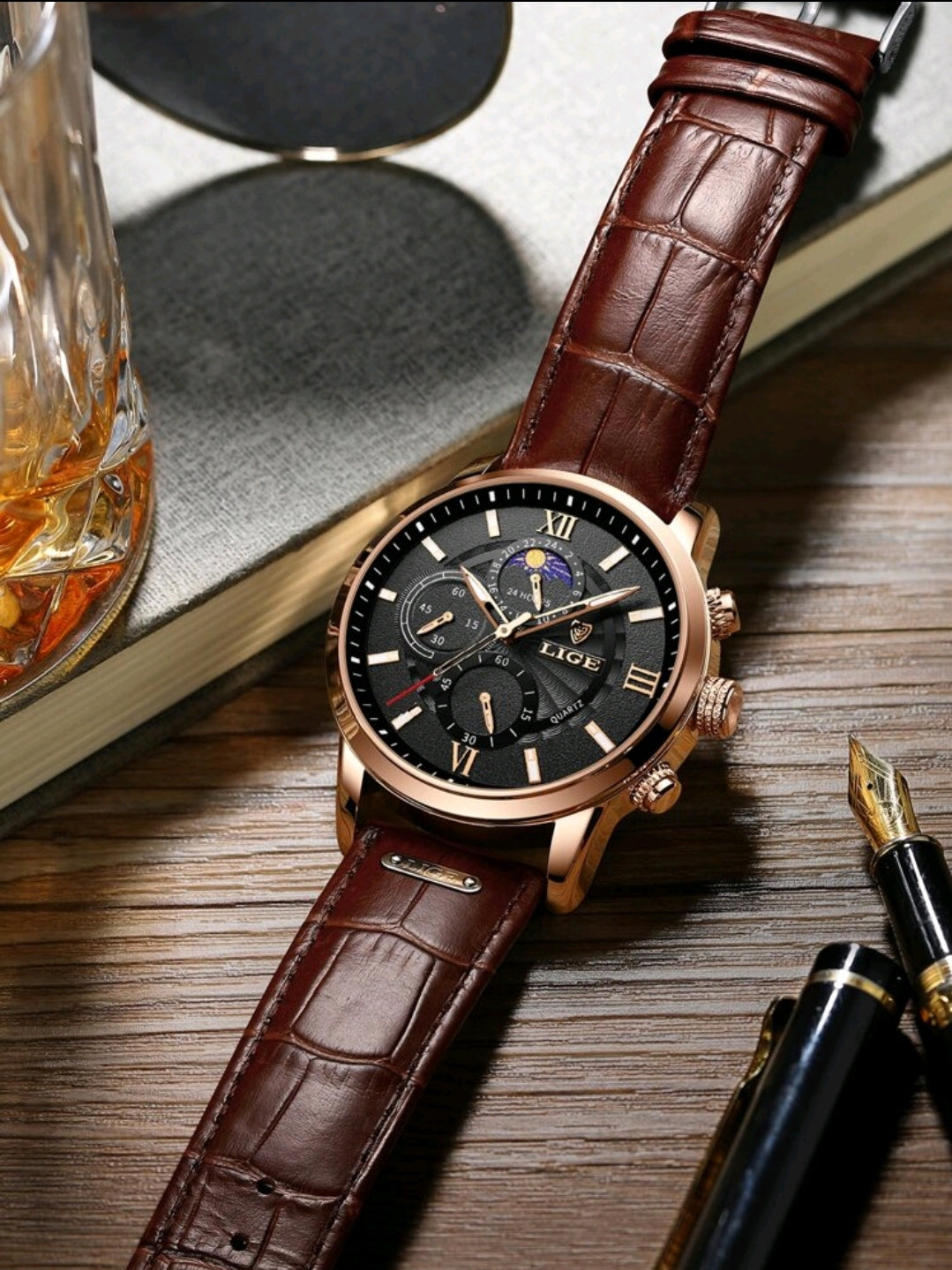 LIGE Montre quartz résistante à l