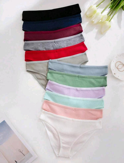 12 pièces Culottes triangulaires sans couture côtelées de couleur unie pour femmes, confortables et respirantes