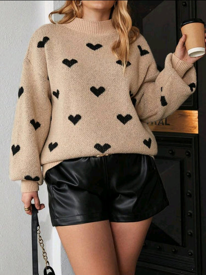 Franclia Pull oversized à motif cœur, hiver