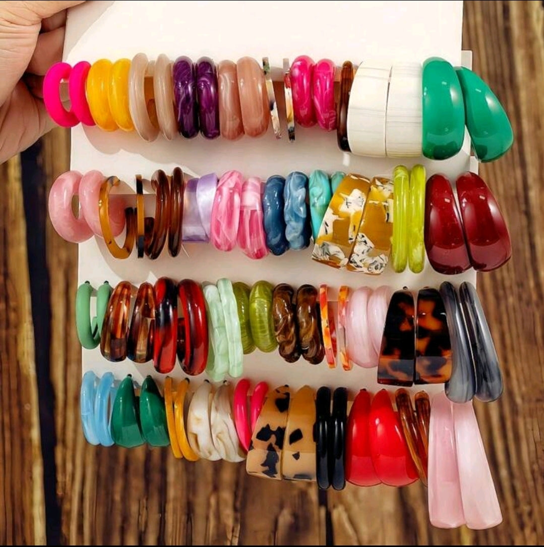10-40 paires d'ensembles de boucles d'oreilles à chaîne longue bicolore en matériau de plaque de résine acrylique en forme de C