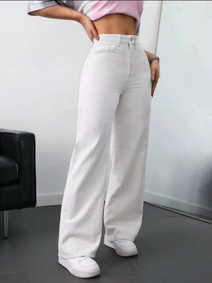 Jeanoix Jeans droits de couleur unie, pratiques et polyvalents