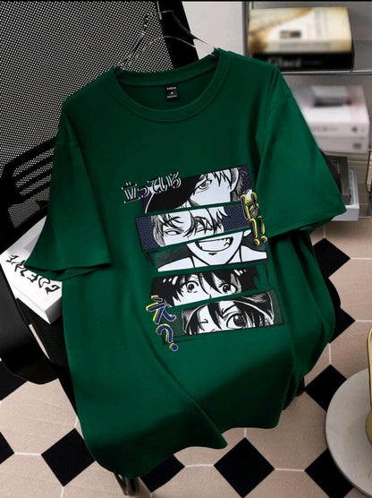 Manfinity Hypemode T-shirt graphique à motif de personnage masculin et de lettre japonaise, vêtements d'anime. T-shirt noir à motif graphique pour hommes, vêtements graphiques pour hommes