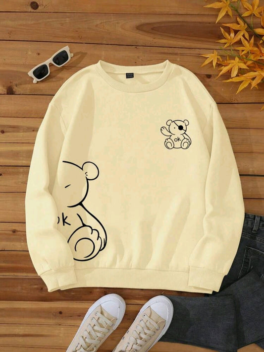 INAWLY Sweat-shirt matelassé à motif graphique de dessin animé, Top à manches longues