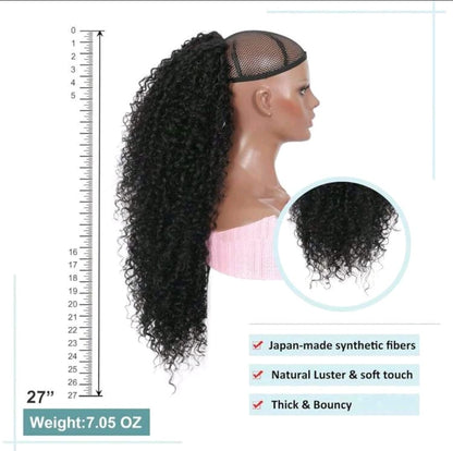 Ponytail à cordonnet, boucles profondes, extension de queue de cheval instantanée, synthétique résistant à la chaleur, style protecteur, morceaux de cheveux bouclés afro kinky pour femmes