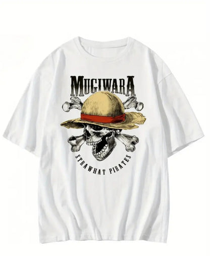 2025 Hommes Femmes T-shirt à manches courtes Pirate Mugiwara Chapeau en paille squelette en coton