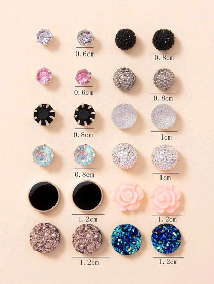 1 set 12 paires/set boucles d'oreilles à fleurs et cristaux pour femme, parfait comme cadeau