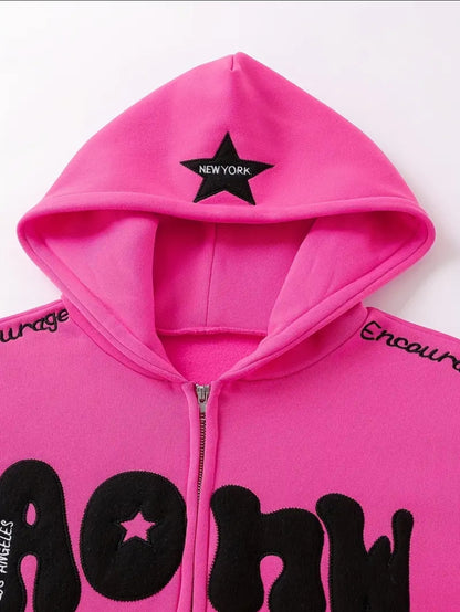 Sweat-shirt à capuche élégant pour femme avec alphabet brodé, haut décontracté
