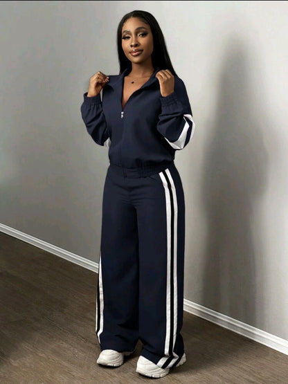 Slaydiva Nouveau ensemble décontracté de 2 pièces pour femmes : veste à zip col montant casual sports de rue à épaules dénudées