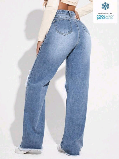 Jeans d'été larges à jambes évasées et découpés pour femmes