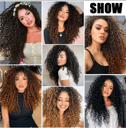 Extensions de cheveux à clipser - 140G de cheveux synthétiques brun foncé Extensions de cheveux bouclés Jerry à clipser pour extensions et postiches (2# 24 pouces)(Pack de 7)