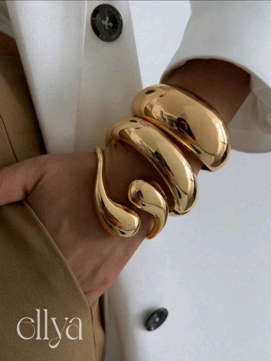 1 pièce Bracelet de manchette métallique vintage minimaliste punk géométrique en forme de goutte de larme de serpent. Gros et épais. Convient pour le port quotidien des femmes, les festivals et les cadeaux. Bijou décoratif pour les fêtes et les galas.