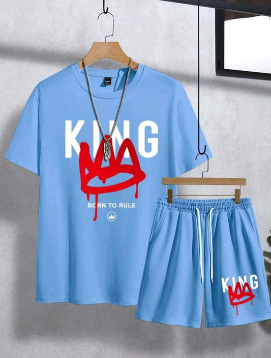 Manfinity Homme Ensemble de combo de t-shirt à manches courtes imprimé Roi à la mode