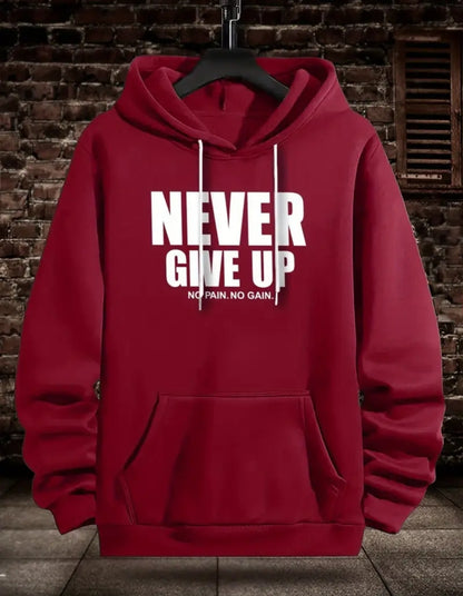 Sweat à capuche imprimé "Never Give Up" - Sweat-shirt en tricot de polyester avec capuche