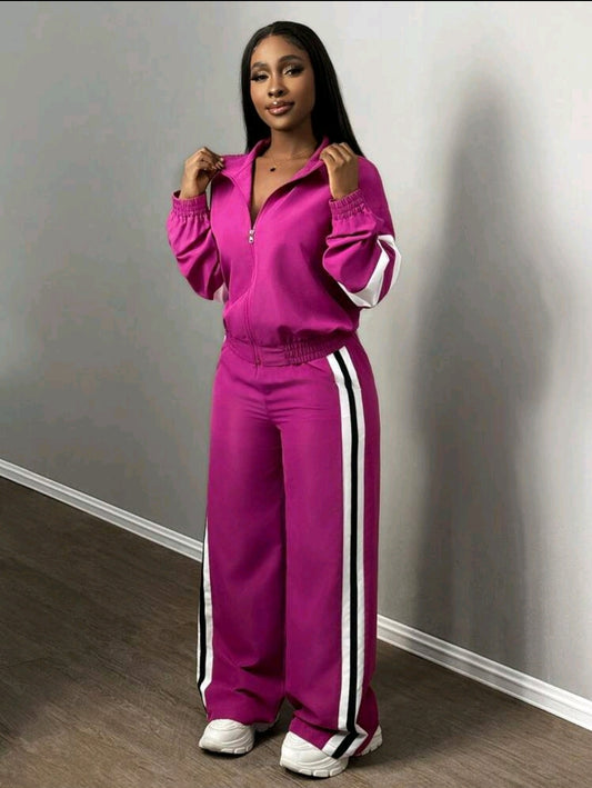 Slaydiva Nouveau ensemble décontracté de 2 pièces pour femmes : veste à zip col montant casual sports de rue à épaules dénudées