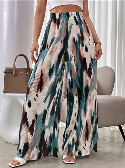 Franclia Pantalon décontracté plissé imprimé géométrique à taille élastique pour femme
