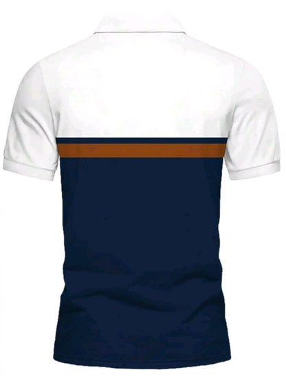 Manfinity Dauomo Chemise polo décontractée pour hommes à rayures estivales à manches courtes avec impression de lettres, pour le travail ou les loisirs