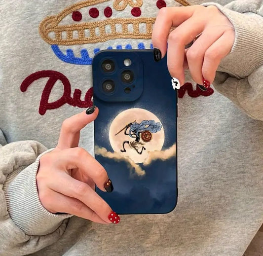 Coque de Téléphone Souple avec Motif Lune Manga et Yeux d'Ange en Impression UV Mat, Protection Complète à 360 Degrés pour iPhone 16 11 12 13 14 15 Pro Max XR X/XS 7 8 Plus SE Mini