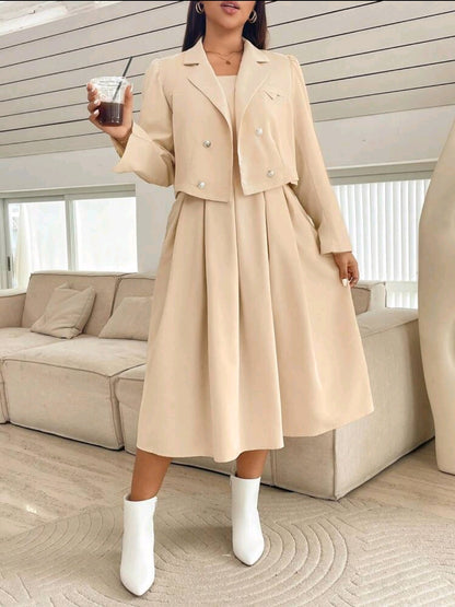 Ensemble de 2 pièces pour femme grande taille : robe-combinaison ajustée et blazer assorti, automne/hiver