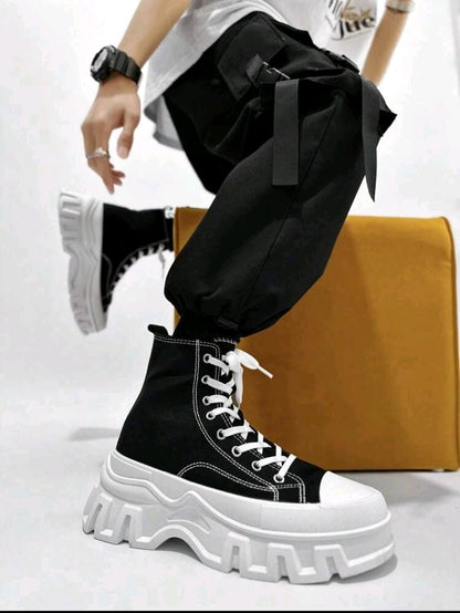 Baskets montantes en canevas casual pour hommes grandes tailles, chaussures de couple