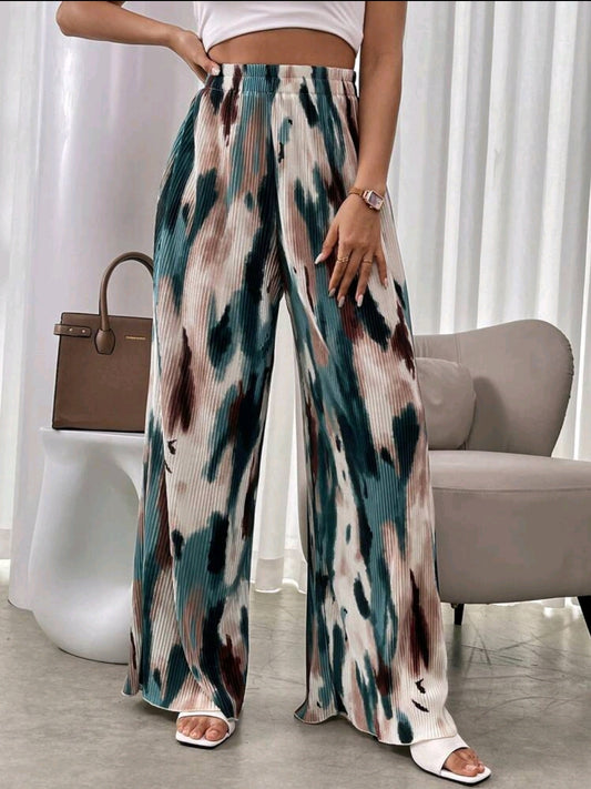 Franclia Pantalon décontracté plissé imprimé géométrique à taille élastique pour femme