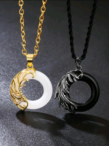 2 pièces/set couple À Breloque Ronde Collier ,  pour Cadeau Et Fête