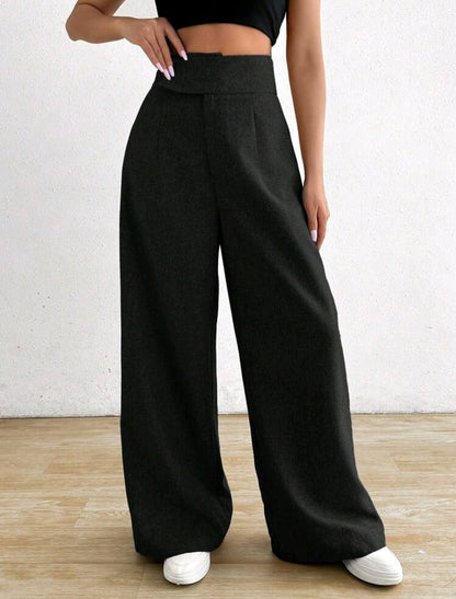 Rafferiza 1 pièce Pantalon casual noir ample asymétrique à la taille pour femmes