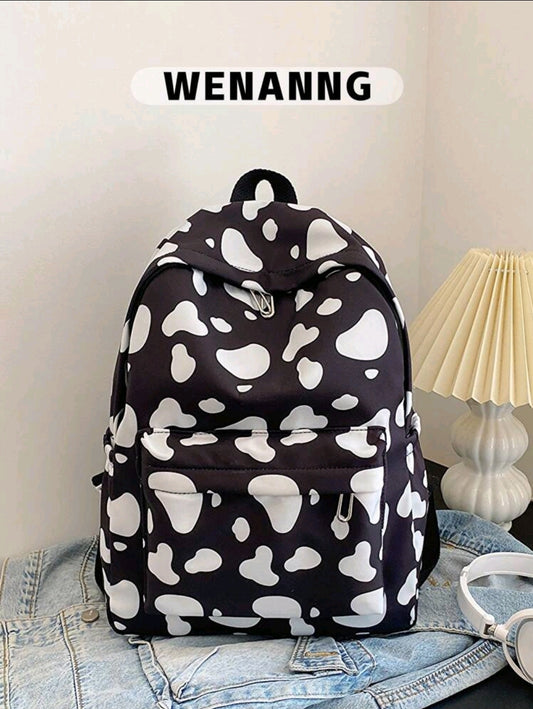 1 pièce Sac à dos motif vache pour la rentrée scolaire, sac d'étudiant haute capacité avec compartiment pour ordinateur