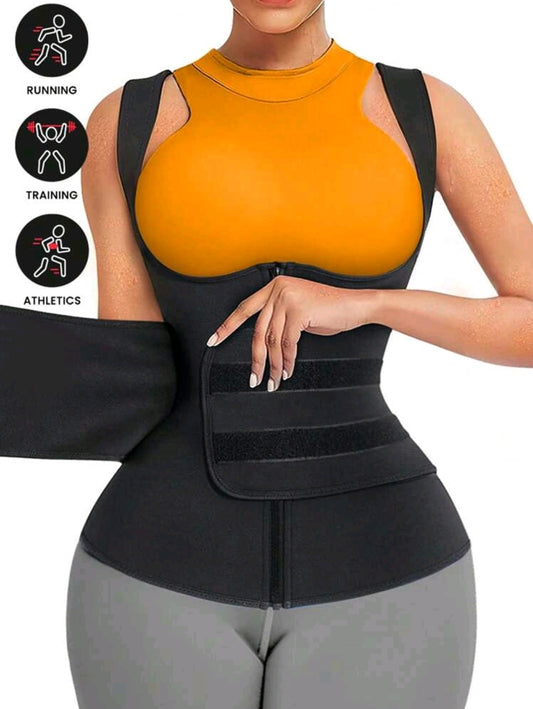 Veste de sport zippée devant avec taille-corset ajustable par boucle et boucle