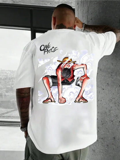 T-shirt en coton graphique pour homme -  avec un imprimé unique inspiré de l'anime Luffy
