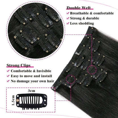 Extensions de cheveux raides kinky noirs en clips pour la tête complète, extensions synthétiques raides yaki en clips pour 7 pièces 25 inch