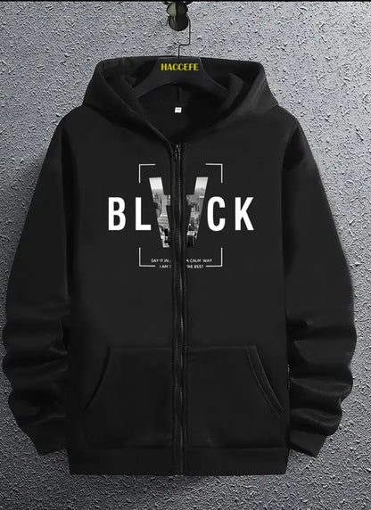 Sweat à capuche de mode pour homme, impression de lettres noires, pull décontracté avec poches kangourou